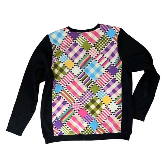 VTG New Koos Of Course M Cardigan Sweater Jacket Silk Black Madras Plaid Pink - Picture 2 of 7